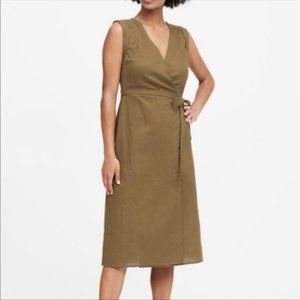 NWOT Banana Republic Dress Linen Wrap Neutral Tan Brown Safari Sleeveless Petite